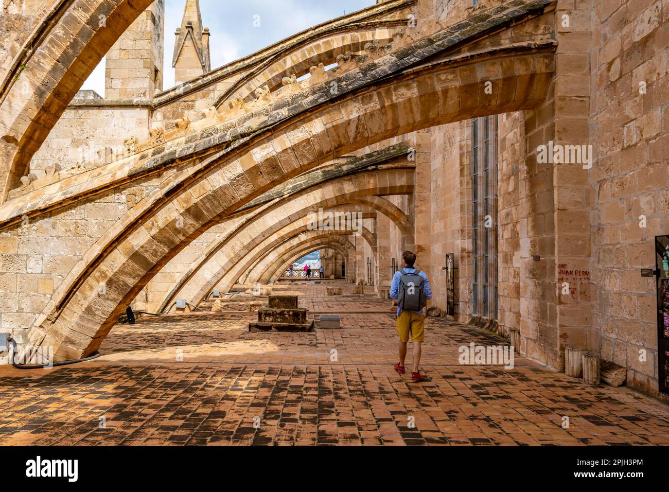 Foto esterna, tetto della Cattedrale di Palma, Cattedrale dei Santi MaryKings Palace la Almudaina Foto Stock