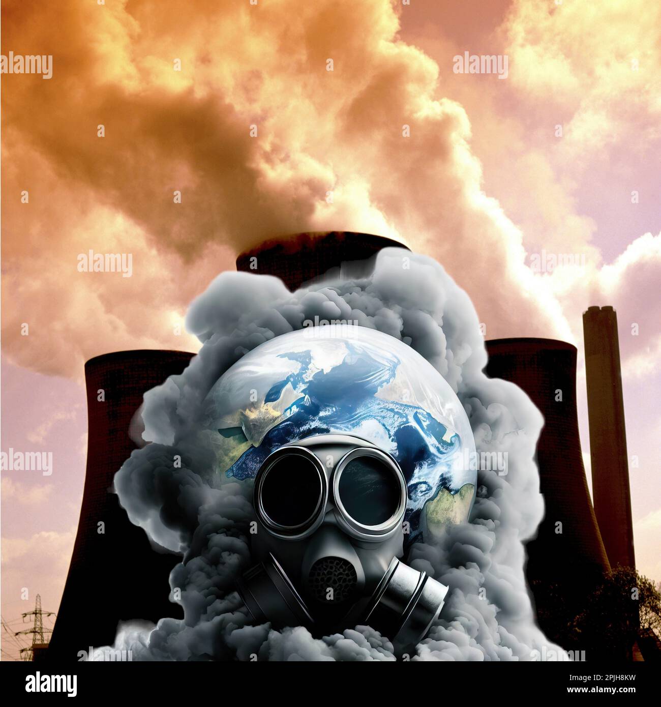 Inquinamento e riscaldamento Globale - un'immagine concettuale che rappresenta l'inquinamento e il riscaldamento globale Foto Stock