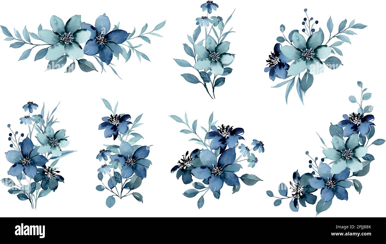 Motivo floreale senza cuciture blu acquerello. Illustrazione vettoriale fiori Illustrazione Vettoriale