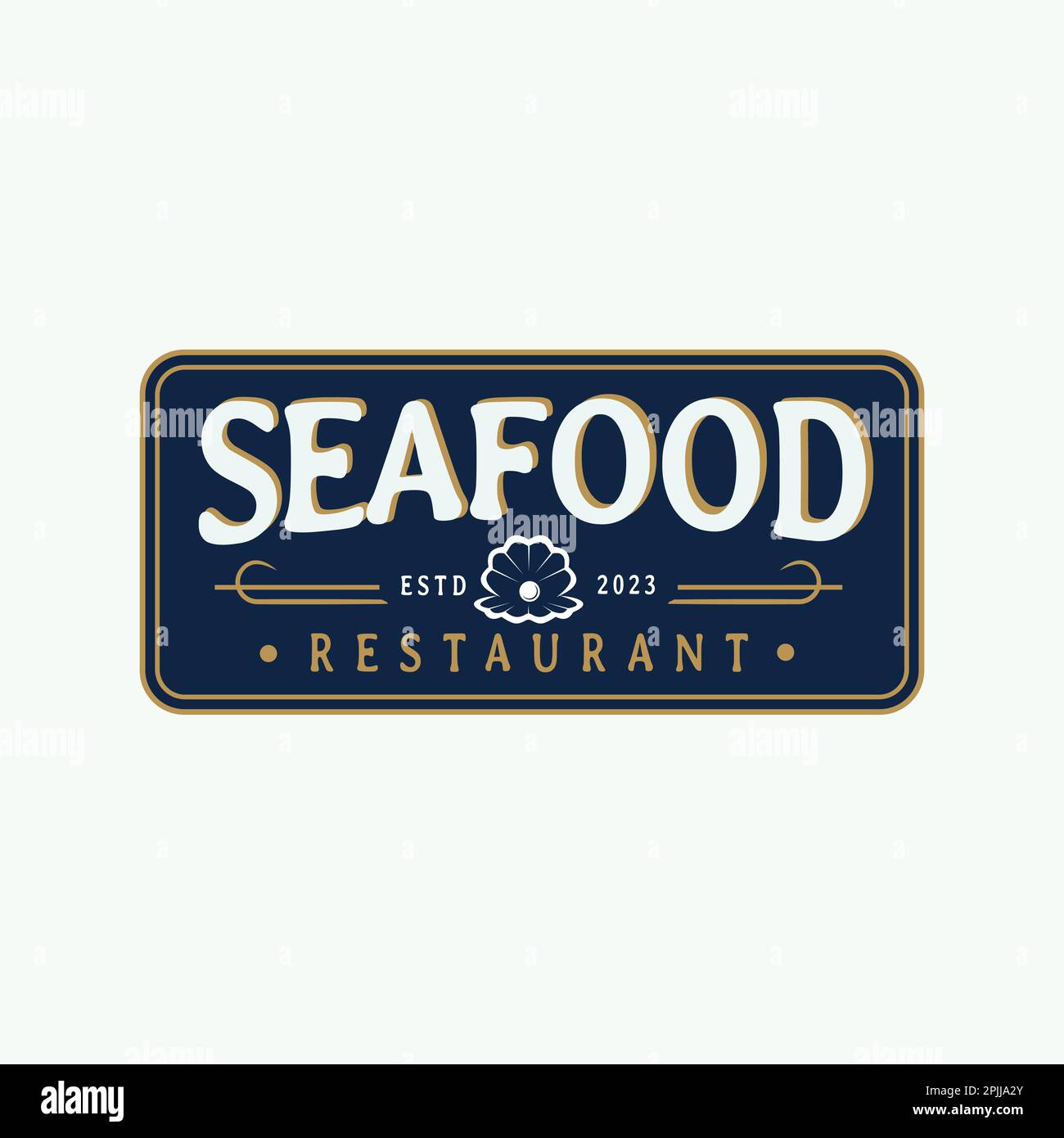 Classico retro etichetta Vintage distintivo per ispirazione Restaurant Design Seashell Pearl Seashell Illustrazione Vettoriale