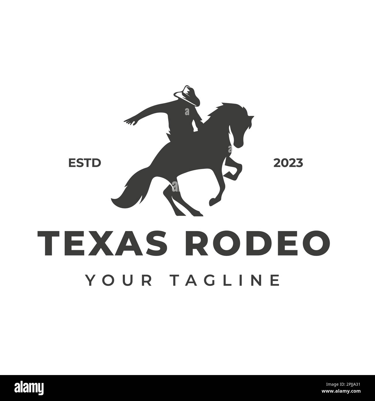 Logo retro Rodeo con silhouette equestre. Distintivo rodeo vintage Wild West. Illustrazione vettoriale. Illustrazione Vettoriale