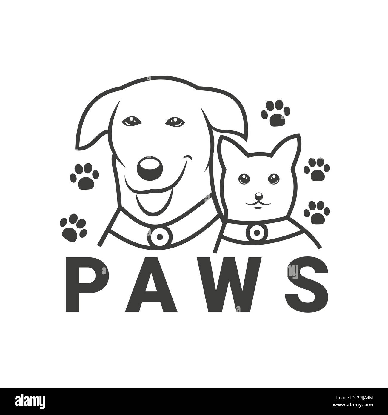 Ispirazione per il design del negozio di animali domestici. Simbolo delle zampe di cane e gatto. Modello logo Vector Illustrazione Vettoriale