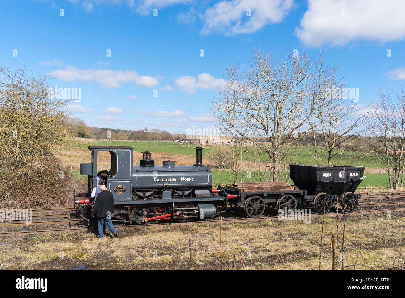 Andrew Barclay lavora n. 1219 Steam loco dal 1910 'Caledonia Works' al Beamish Museum Steam Gala, Inghilterra, Regno Unito Foto Stock