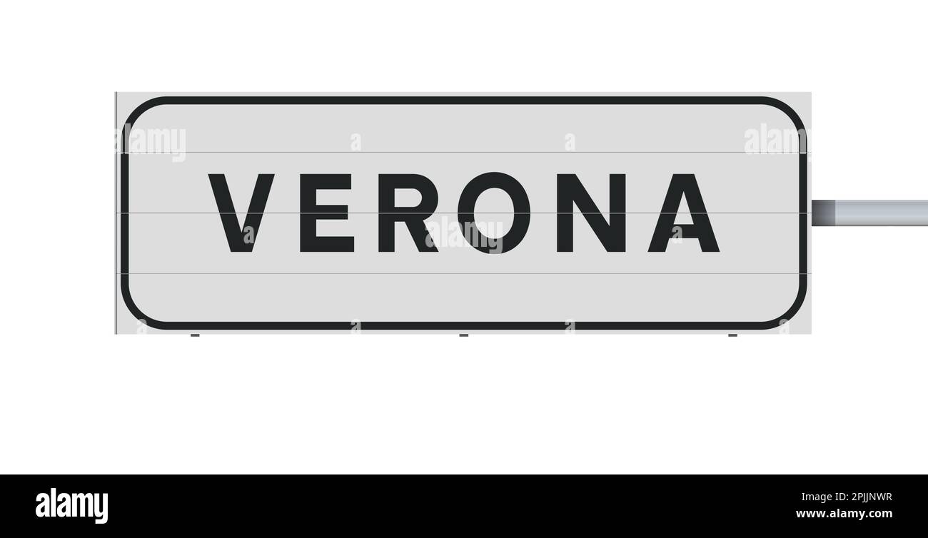 Illustrazione vettoriale della città di Verona (Italia) entrata cartello bianco su palo metallico Illustrazione Vettoriale