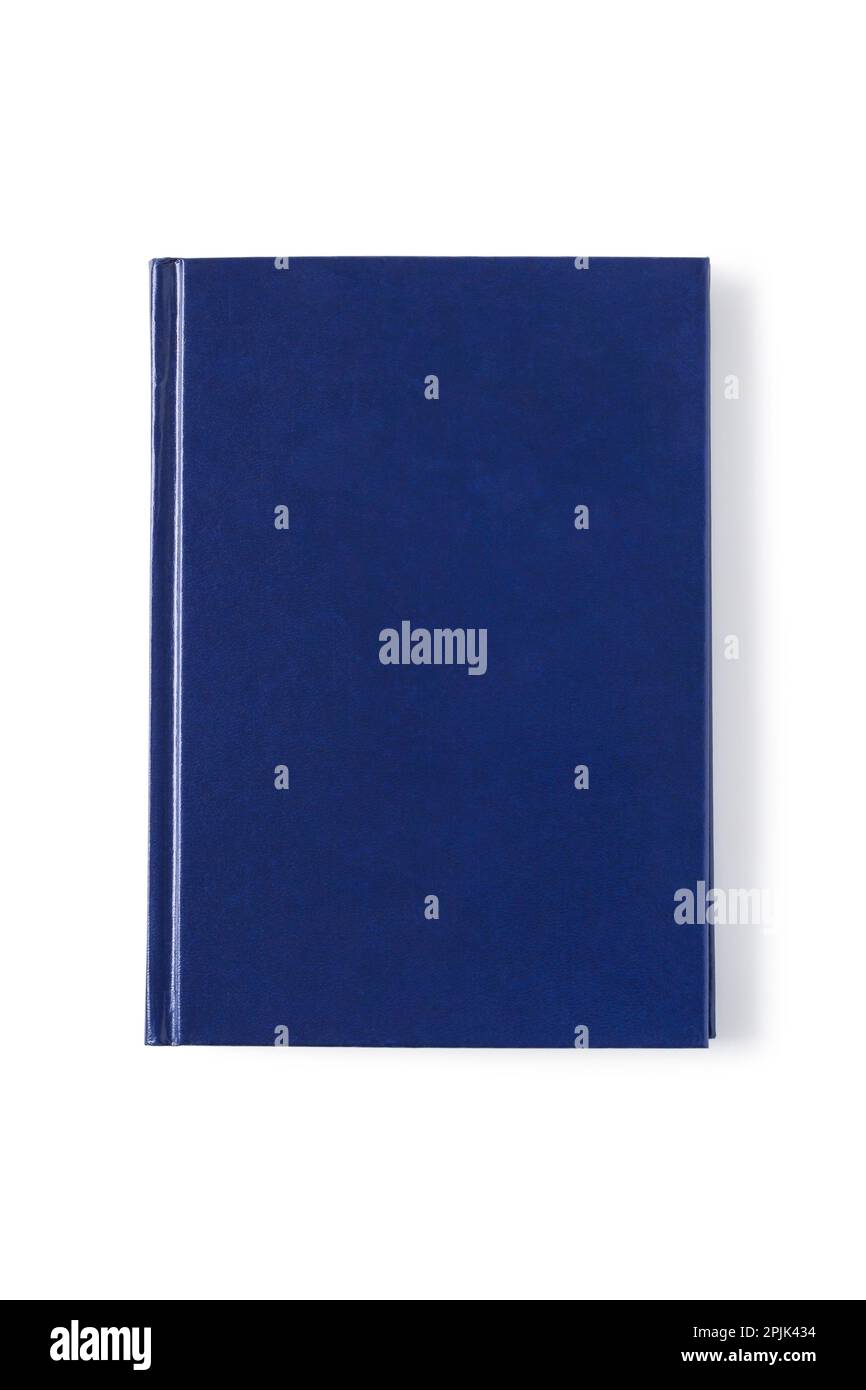 Untitled blue hardcover libro isolato su bianco. Vista dall'alto Foto Stock