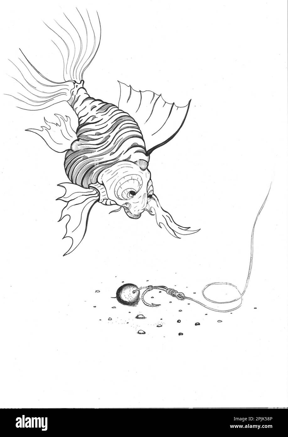 Illustrazione cartoni animati Fat carp fish Foto Stock