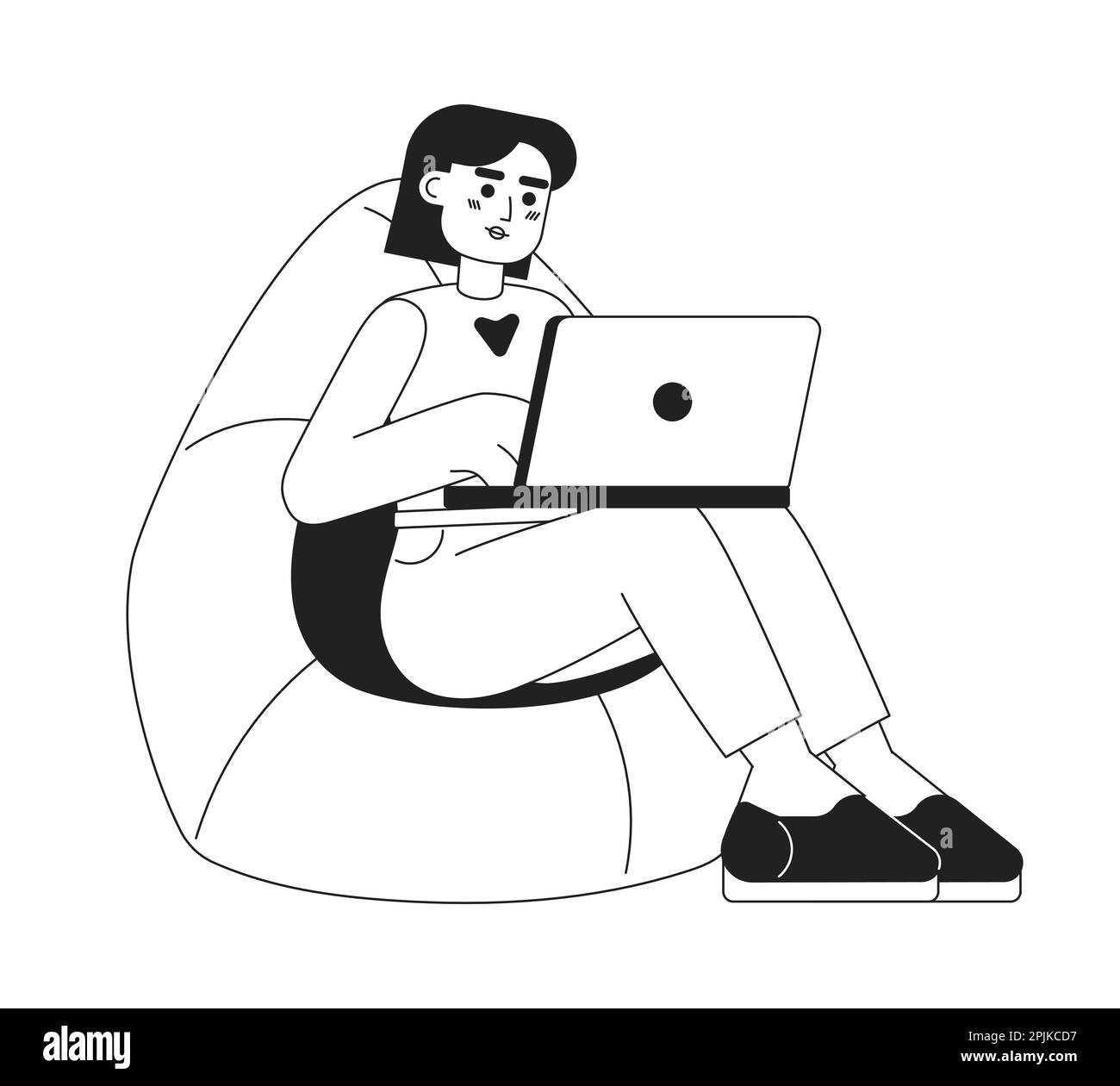 Lavorare comodamente da casa carattere piano monocromatico vettore Illustrazione Vettoriale