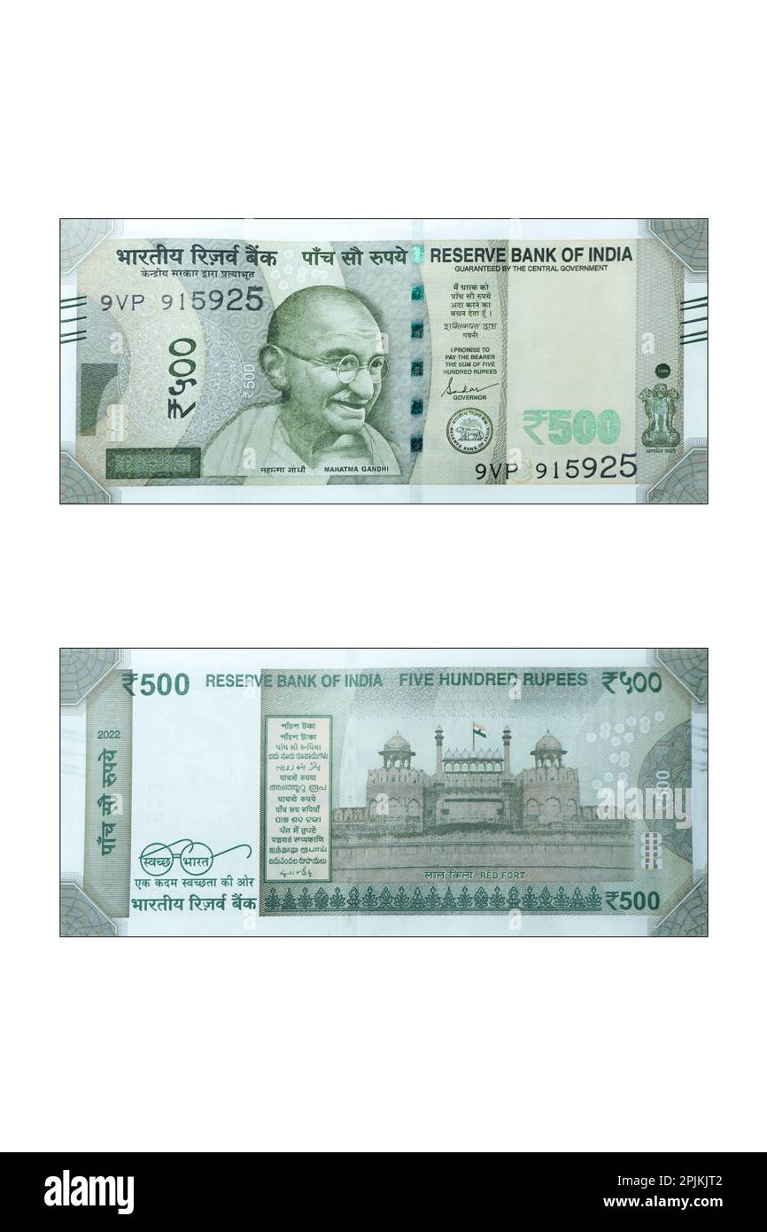 500 Rupees note fronte e retro Foto Stock