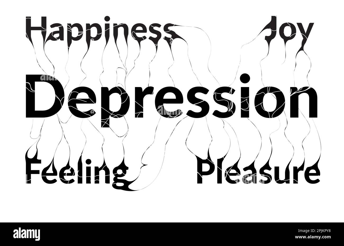 Depressione aspira la felicità, la gioia, la sensazione e piacere. Illustrazione Vettoriale su sfondo bianco Illustrazione Vettoriale
