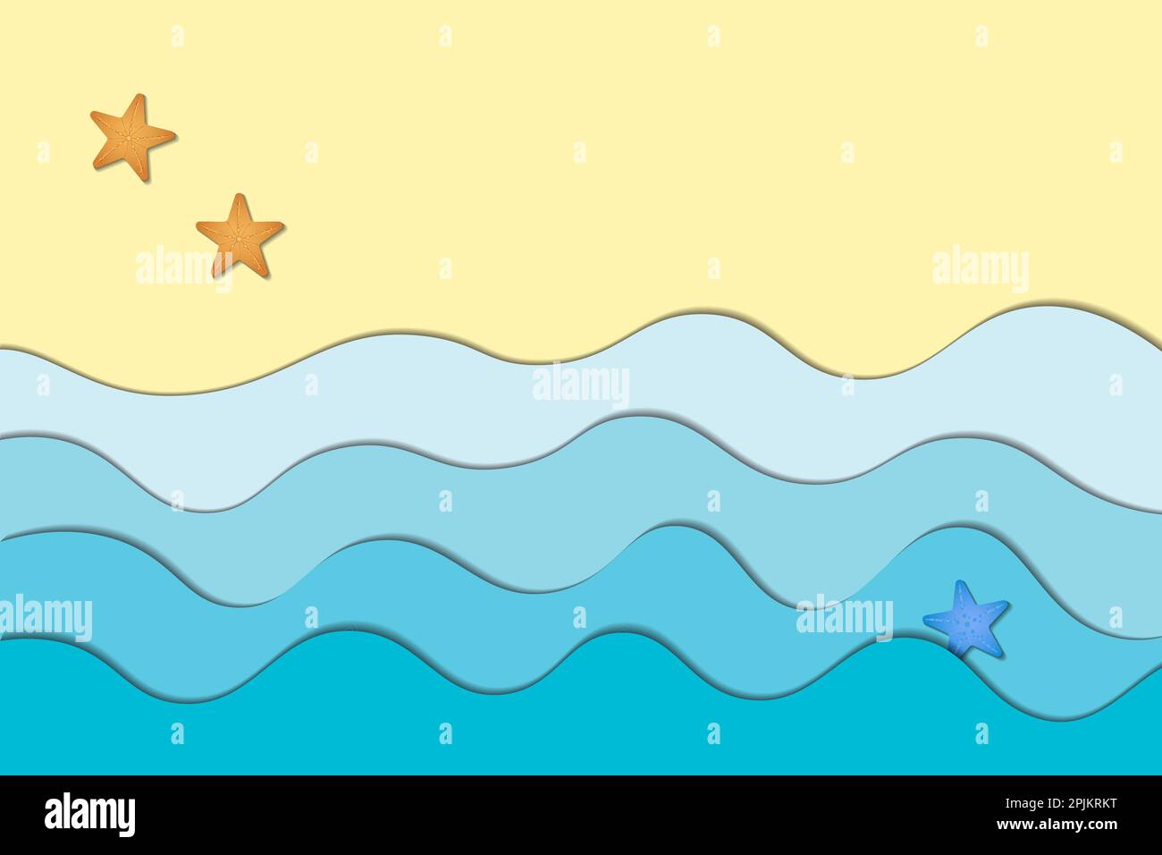 Top View beach sfondo con onde azzurre e stelle sulla spiaggia. Applicabili alla pubblicità in banner o come sito web clipart. Illustrazione Vettoriale Illustrazione Vettoriale