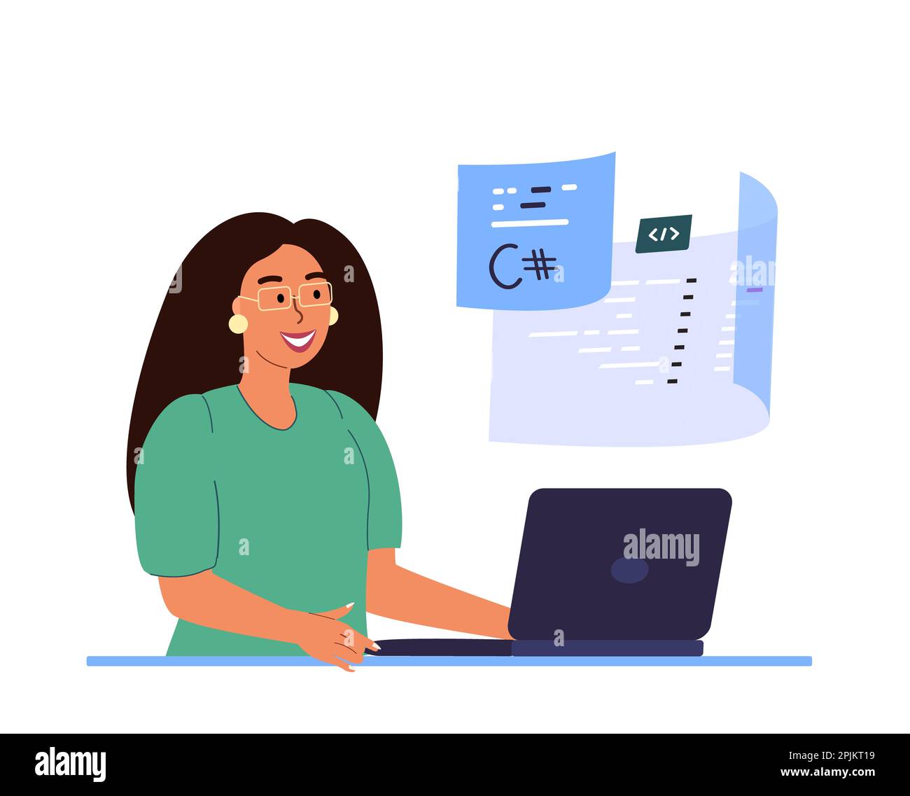 Programmatore sviluppatore Donna che lavora sullo sviluppo Web in programma virtuale,computer laptop script coding,programmazione php,python,JavaScript la artificiale Foto Stock