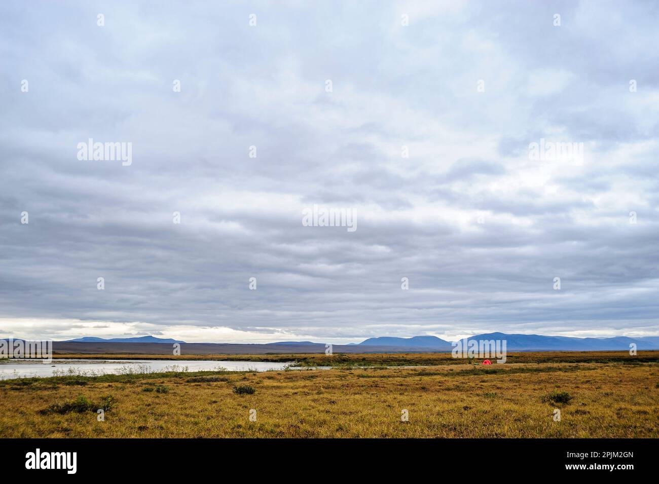 USA, Alaska, riserva nazionale di Noatak. Campeggio sulla tundra artica lungo il fiume Noatak. Foto Stock