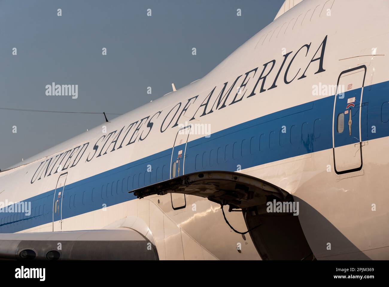 Stati Uniti d'America, testo a fianco del Boeing e-4B dell'aeronautica militare avanzata, soprannominato Doomsday plane. Posto di comando presidenziale Foto Stock