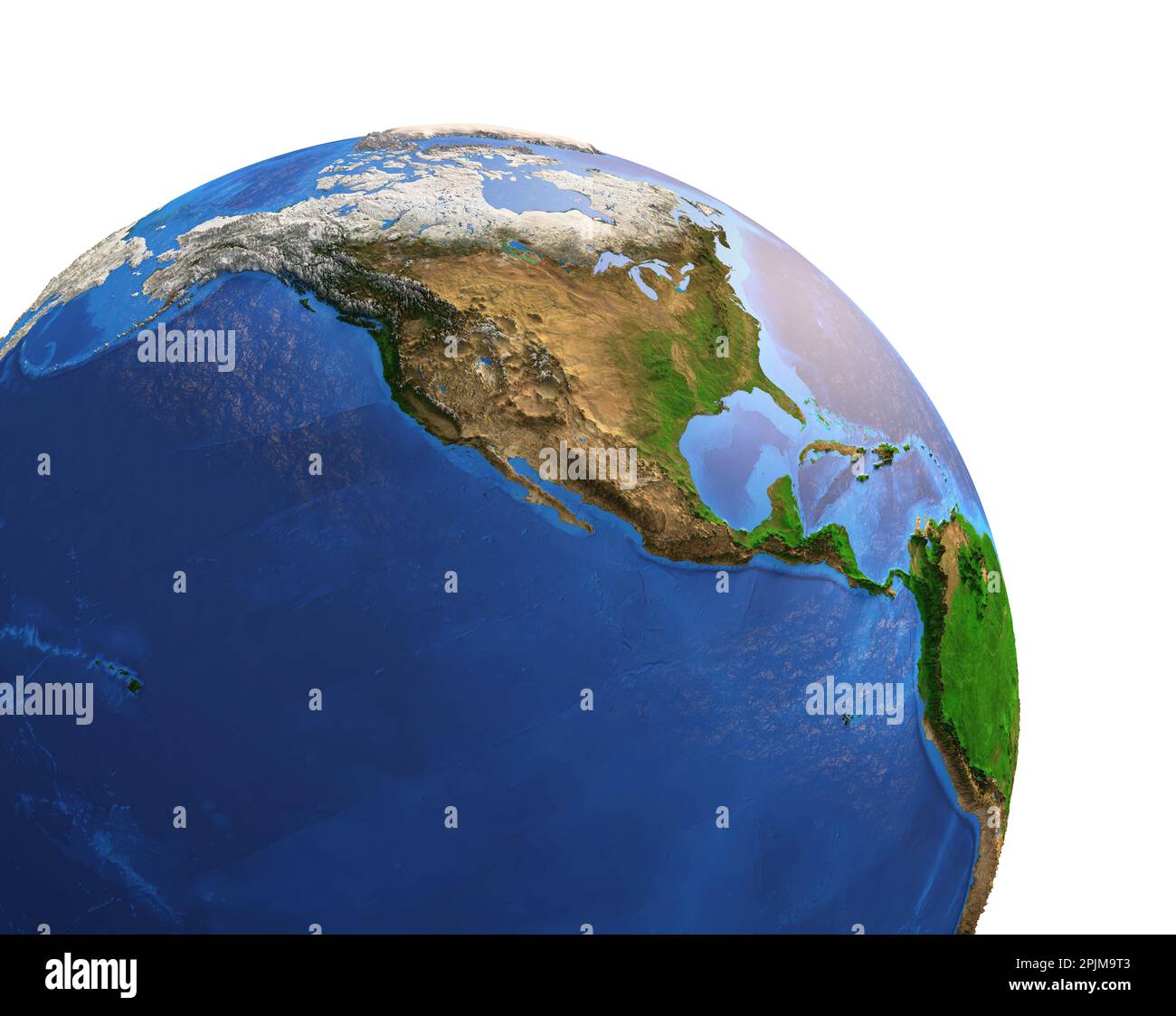 Vista satellitare ad alta risoluzione del pianeta Terra, focalizzata su Nord America, Alaska, Canada, Stati Uniti e Messico - elementi forniti dalla NASA Foto Stock