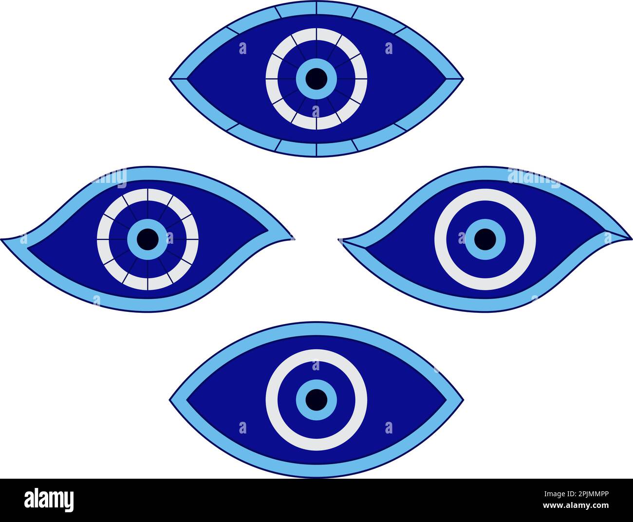Set di amuleti di protezione da occhio malvagio. Collezione Fatima Eye. Ciondoli ana nazars su sfondo bianco isolato. Illustrazione vettoriale Illustrazione Vettoriale