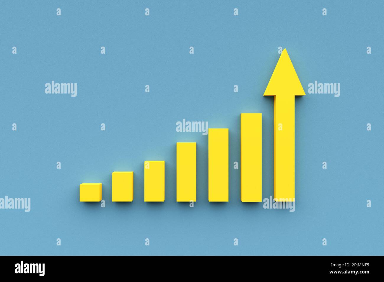 Grafico a barre ascendente con trend ascendente. Grafico crescente. Miglioramento aziendale e sviluppo finanziario. rendering 3d. Foto Stock