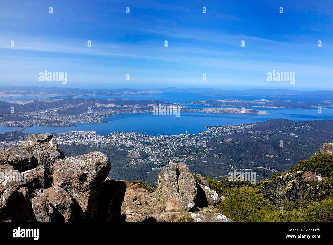 La vista di Hobart dalla cima del Monte Wellington, Tasmania Foto Stock