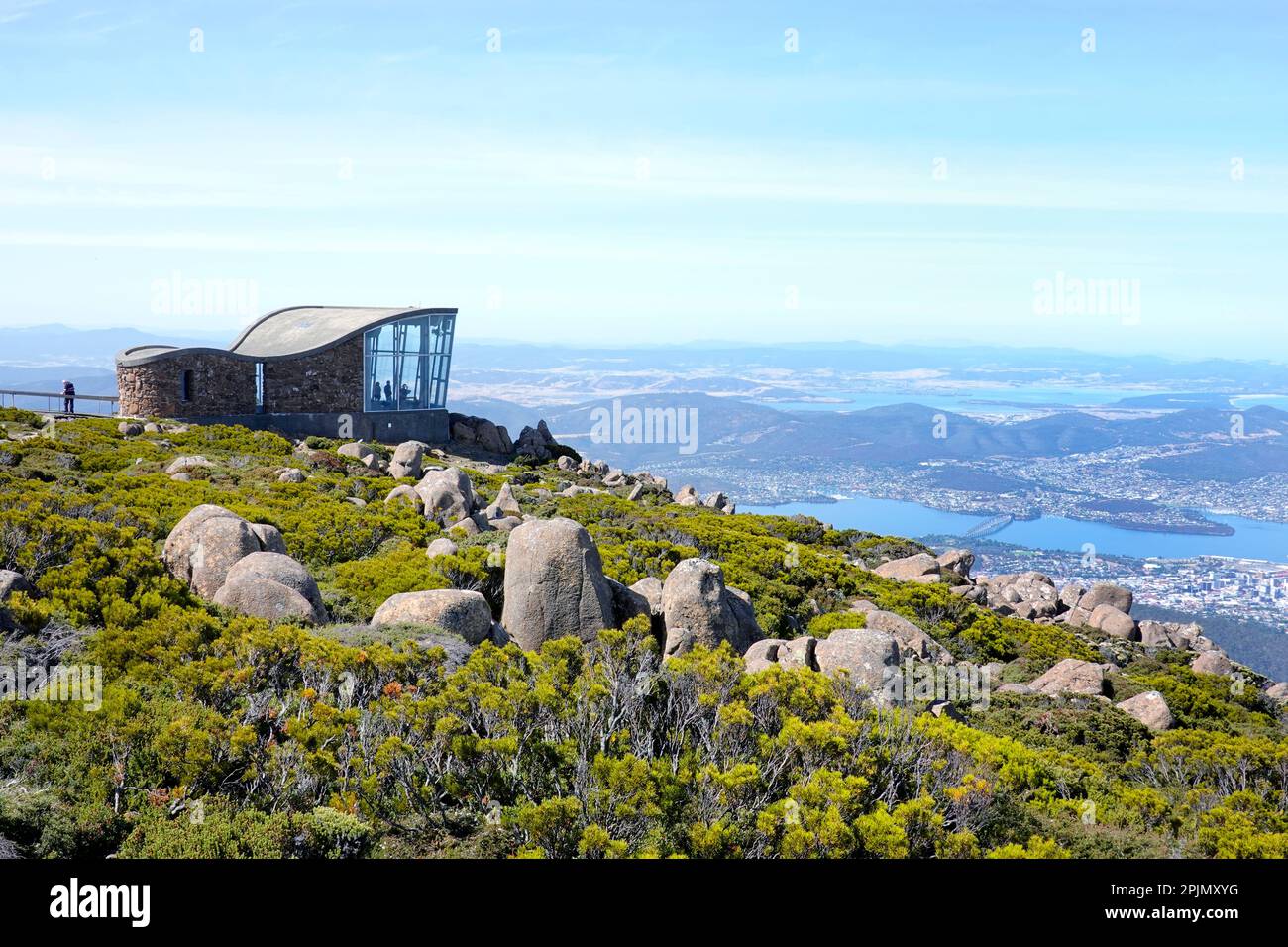 La vista di Hobart dalla cima del Monte Wellington, Tasmania Foto Stock
