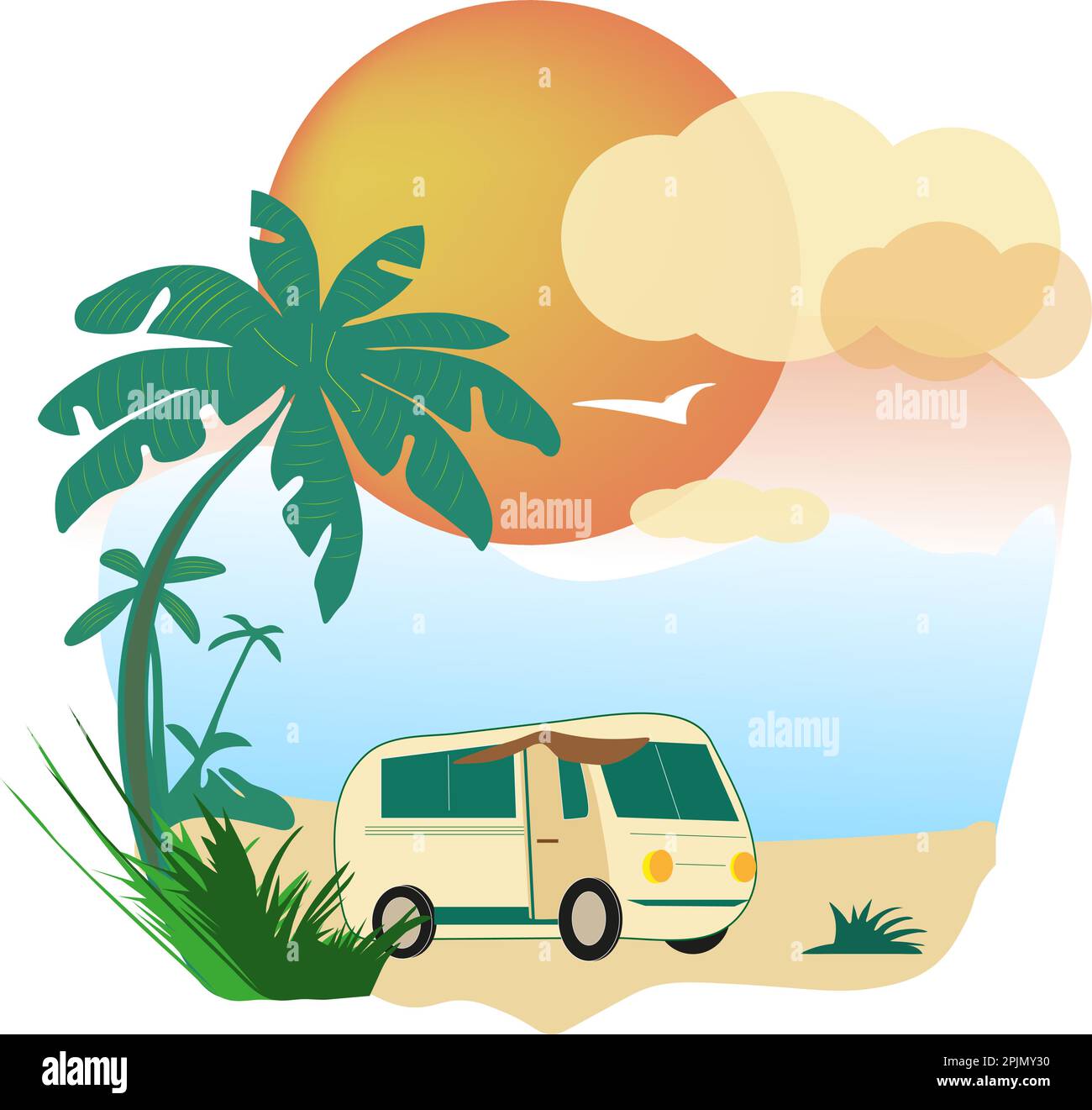 viaggio estivo in camper e buona vacanza Illustrazione Vettoriale