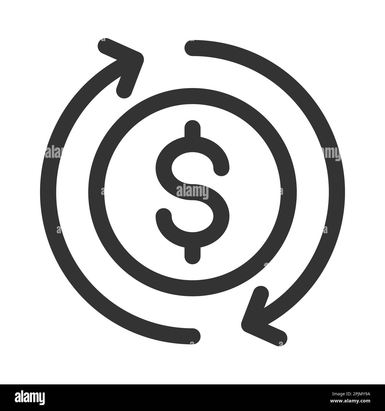 Cambio valuta dollaro, elaborazione, icona riga. Elaborazione finanziaria o icona della banca. Illustrazione vettoriale Illustrazione Vettoriale