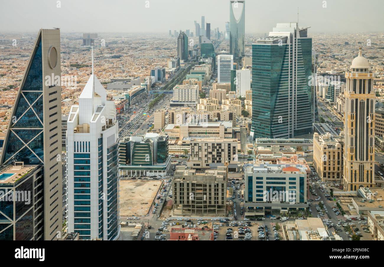 Panorama aereo del centro di Riyadh città, al Riyadh, Arabia Saudita Foto Stock