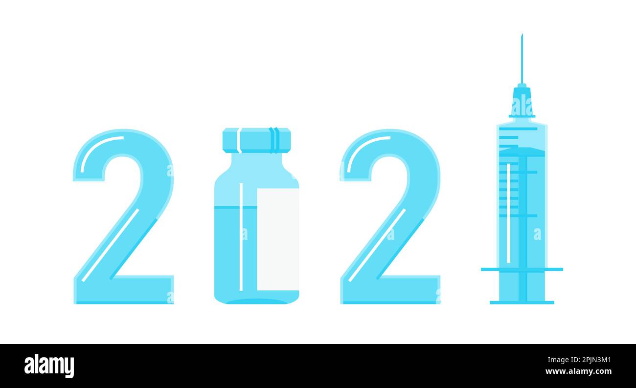 logo di 2021 anni come illustrazione della campagna di vaccinazione. Vaccino antivirale covid 19 flacone. Concetto di vaccinazione di Covid o coronavirus in 2021 anni. Vaccino Illustrazione Vettoriale