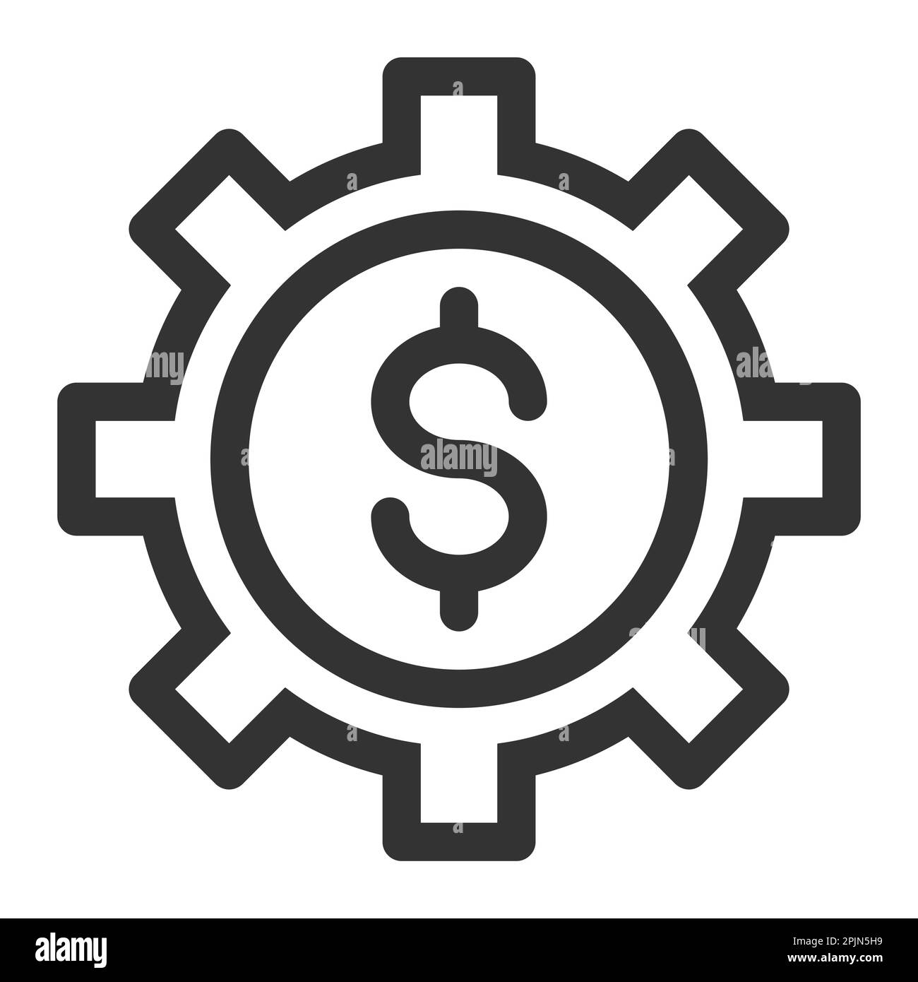 Ingranaggio con moneta, simbolo del dollaro all'interno dell'icona. Elaborazione finanziaria o icona della banca. Illustrazione vettoriale Illustrazione Vettoriale
