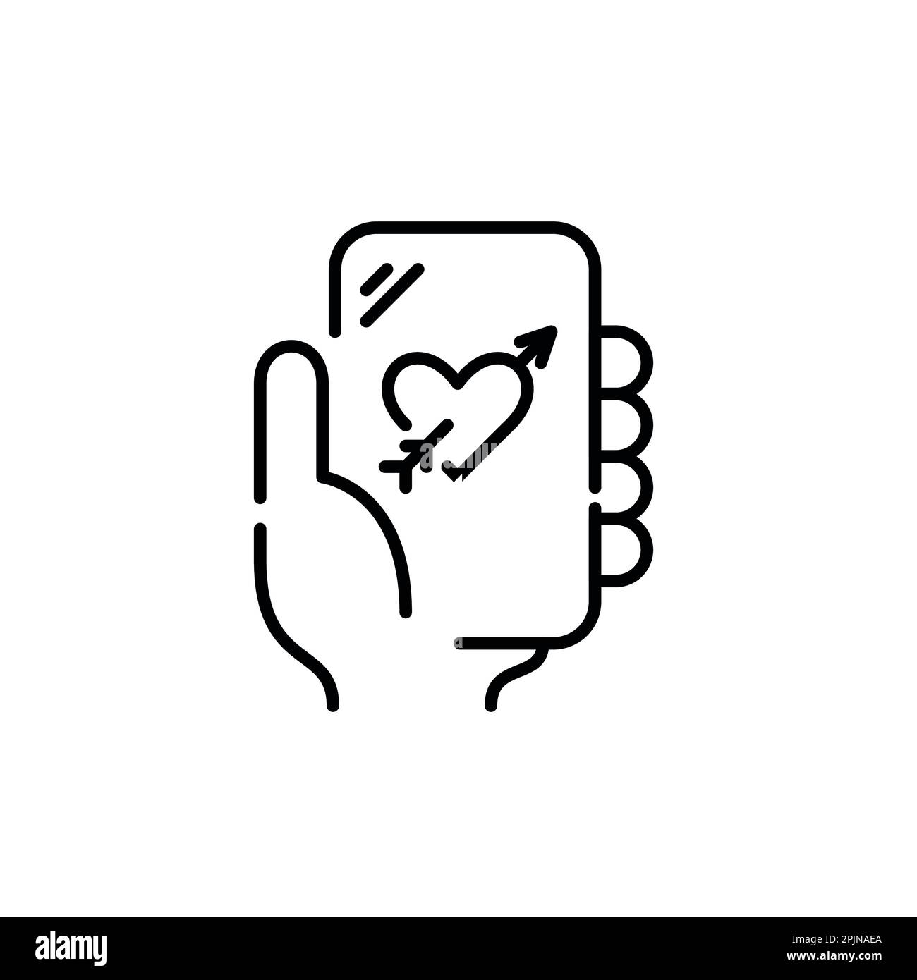 Datazione app su smartphone. Cuore trafitto con freccia. Rapporto romantico in linea. Pixel Perfect, icona del tratto modificabile Illustrazione Vettoriale Datazione app su smartphone. Cuore trafitto con freccia. Rapporto romantico in linea. Pixel Perfect, icona del tratto modificabile Illustrazione Vettoriale