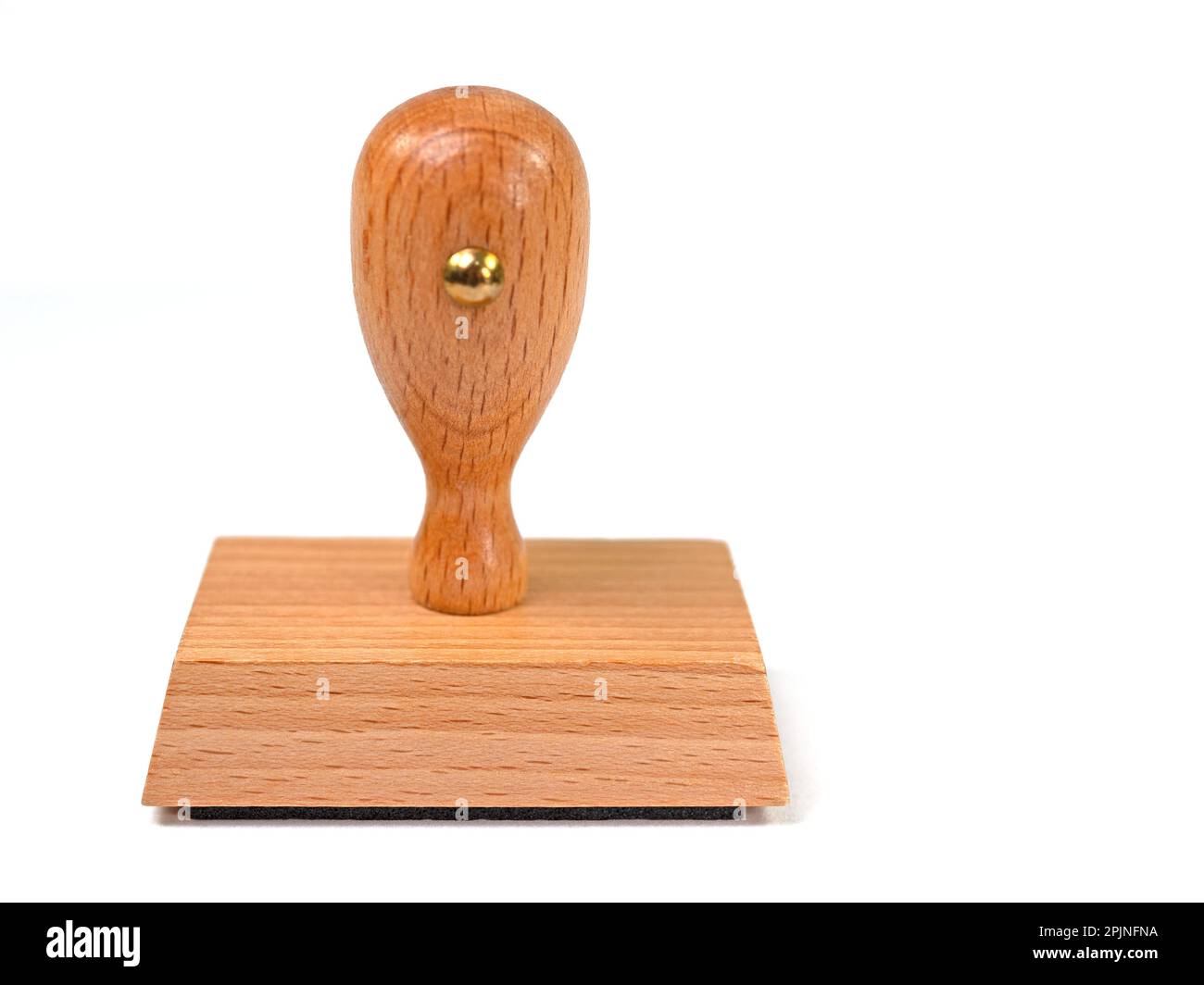 Timbro di legno su sfondo bianco Foto Stock