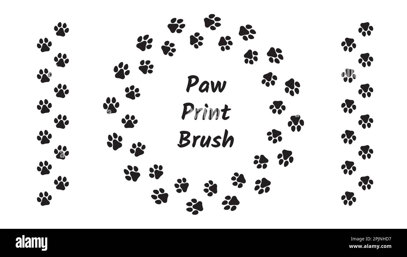 Pennello di stampa Paw. Impronte di animali, stampe o pedane. Spazzola per gradini per piedi, motivo. Dog, Cat footprint. Illustrazione vettoriale. Illustrazione Vettoriale