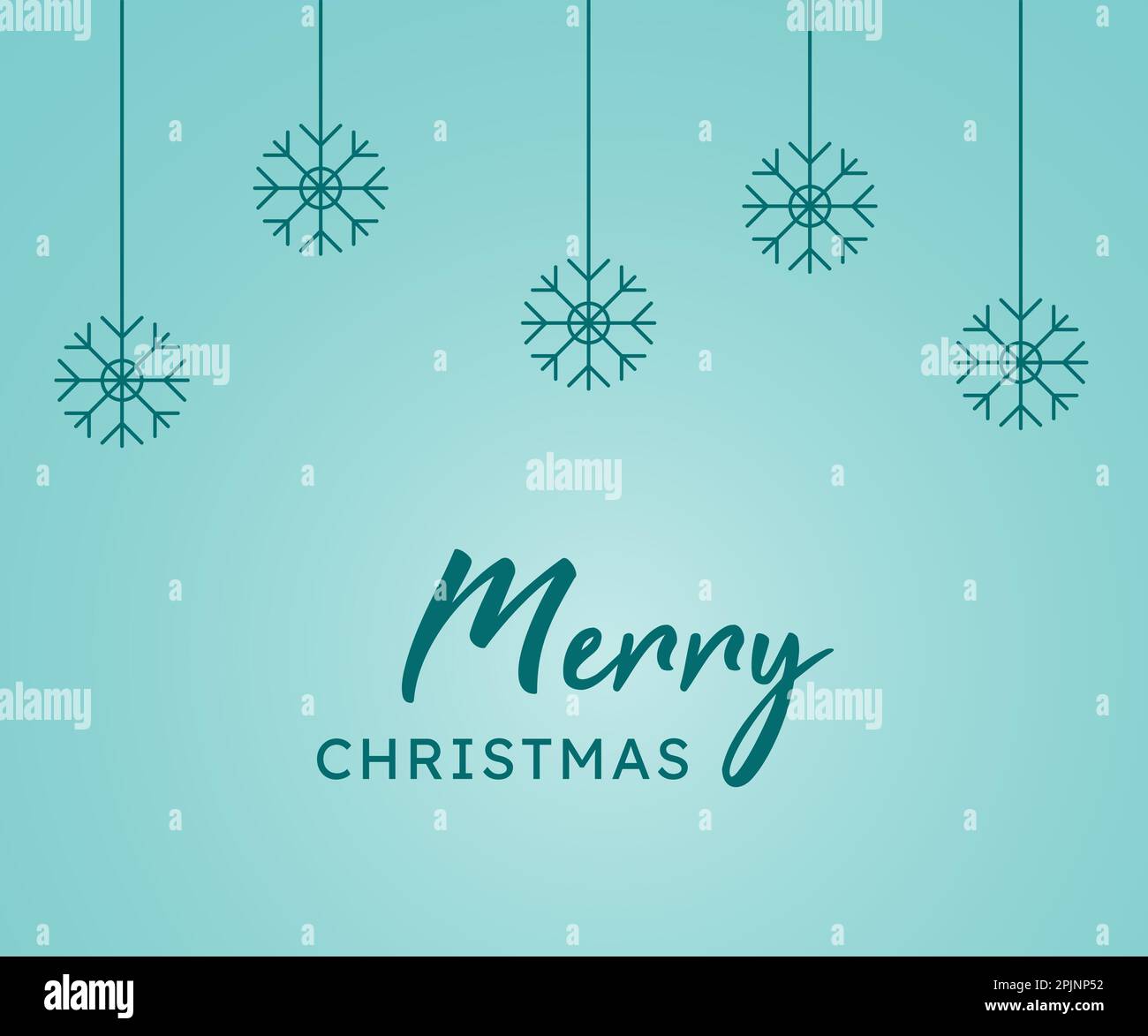 Banner natalizio con giocattoli appesi di natale come fiocchi di neve. Bandiera blu, turchese di natale. Illustrazione vettoriale. Illustrazione Vettoriale