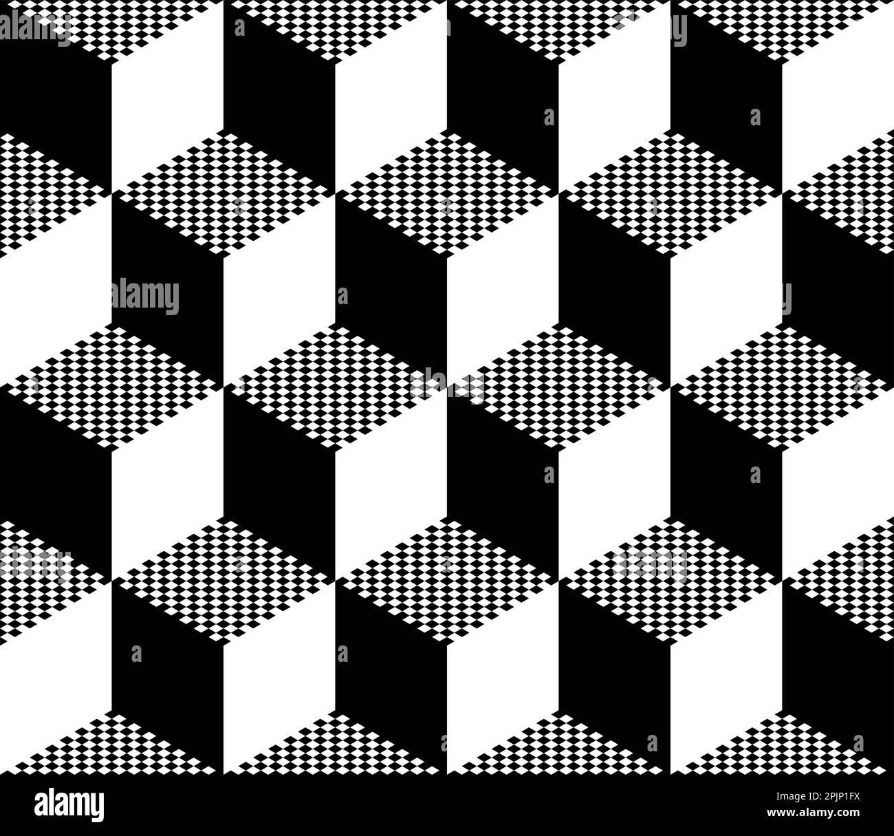 Ripetizione geometrica senza giunture cubica. Schema cubico isometrico. Colori bianco e nero. Pseudo 3D. Vettore Illustrazione Vettoriale