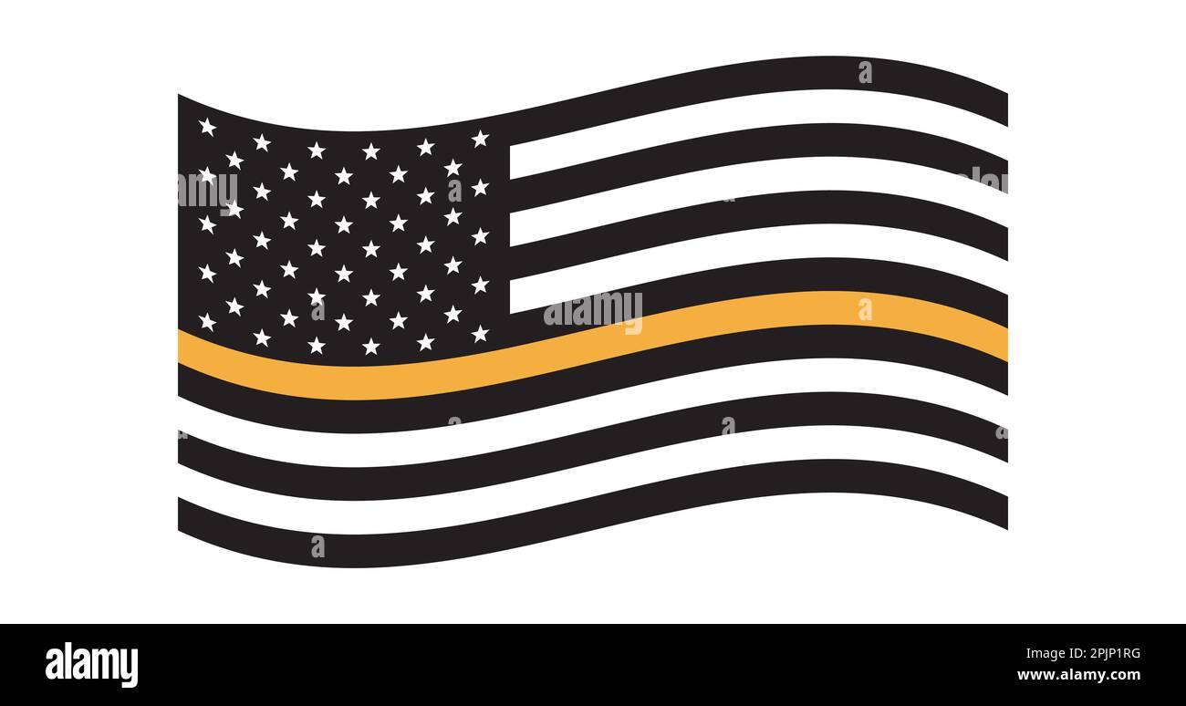 Bandiera americana bianca e nera con linea gialla dorata. Bandiera DEI dispatcher DEGLI STATI UNITI. Onda. La linea gialla. Simbolo patriottico. STATI UNITI. Illustrazione vettoriale Illustrazione Vettoriale