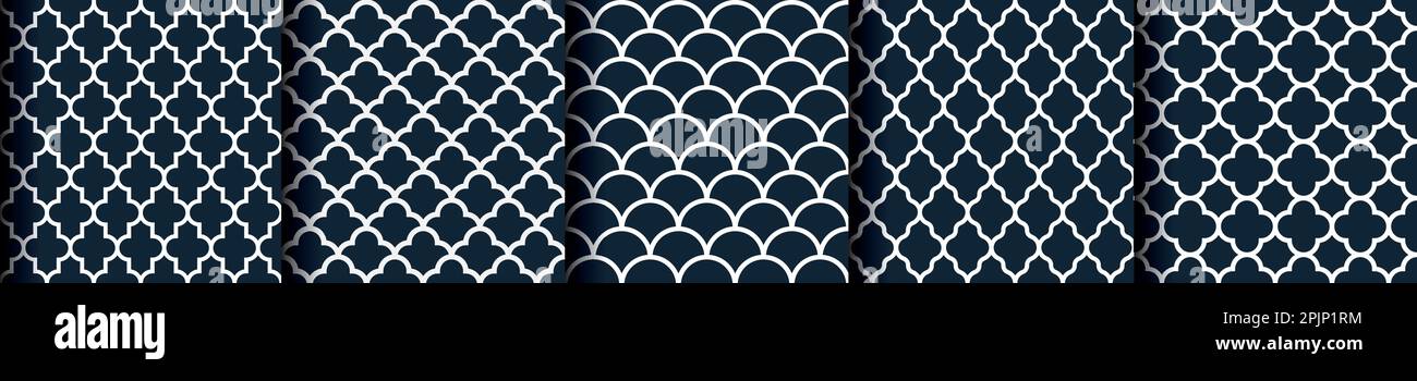 Serie di ripetizioni geometriche senza giunture quatrefoil. Motivo classico senza cuciture. Illustrazione vettoriale. Illustrazione Vettoriale