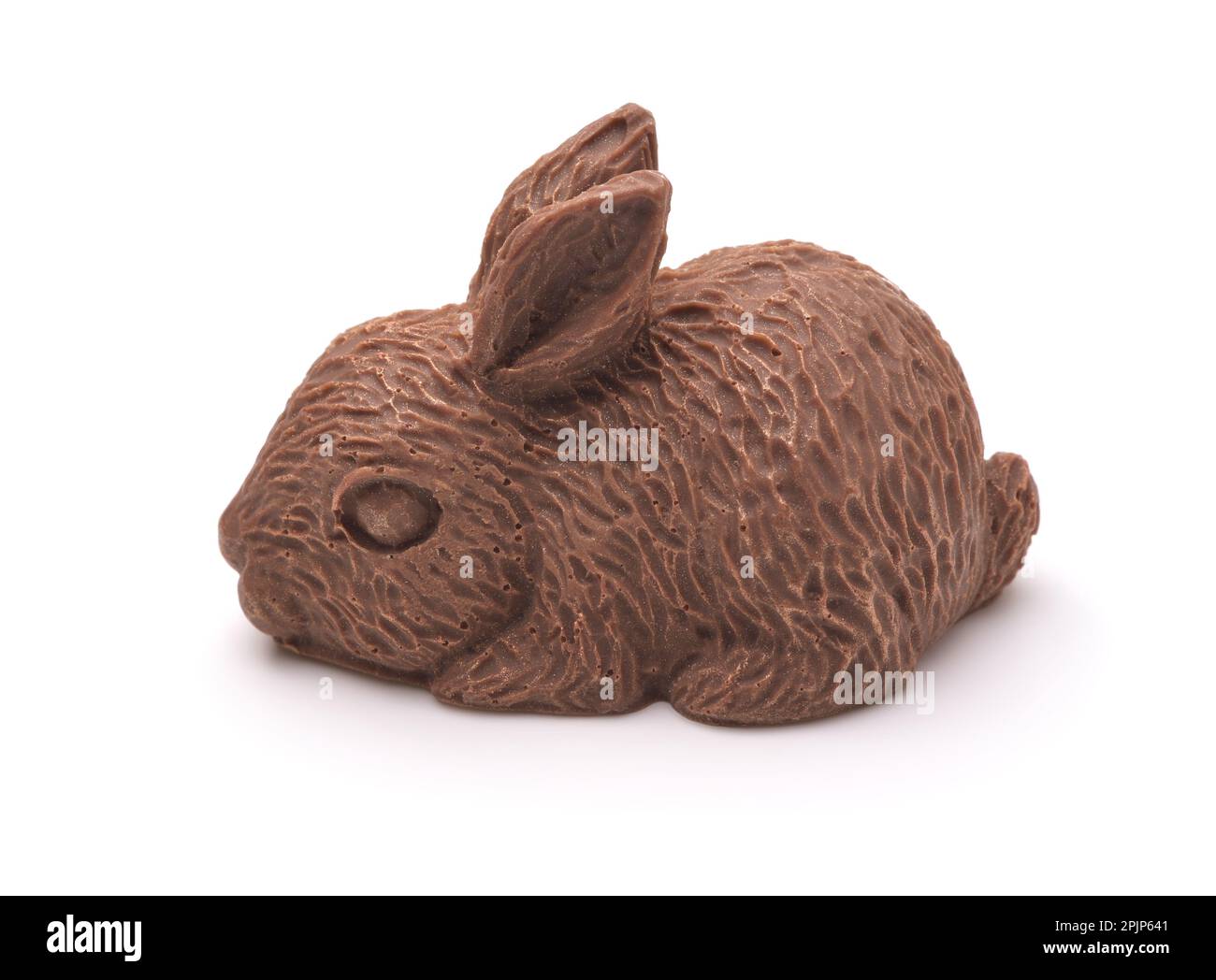 Vista laterale del coniglietto di cioccolato pasquale isolato su bianco Foto Stock