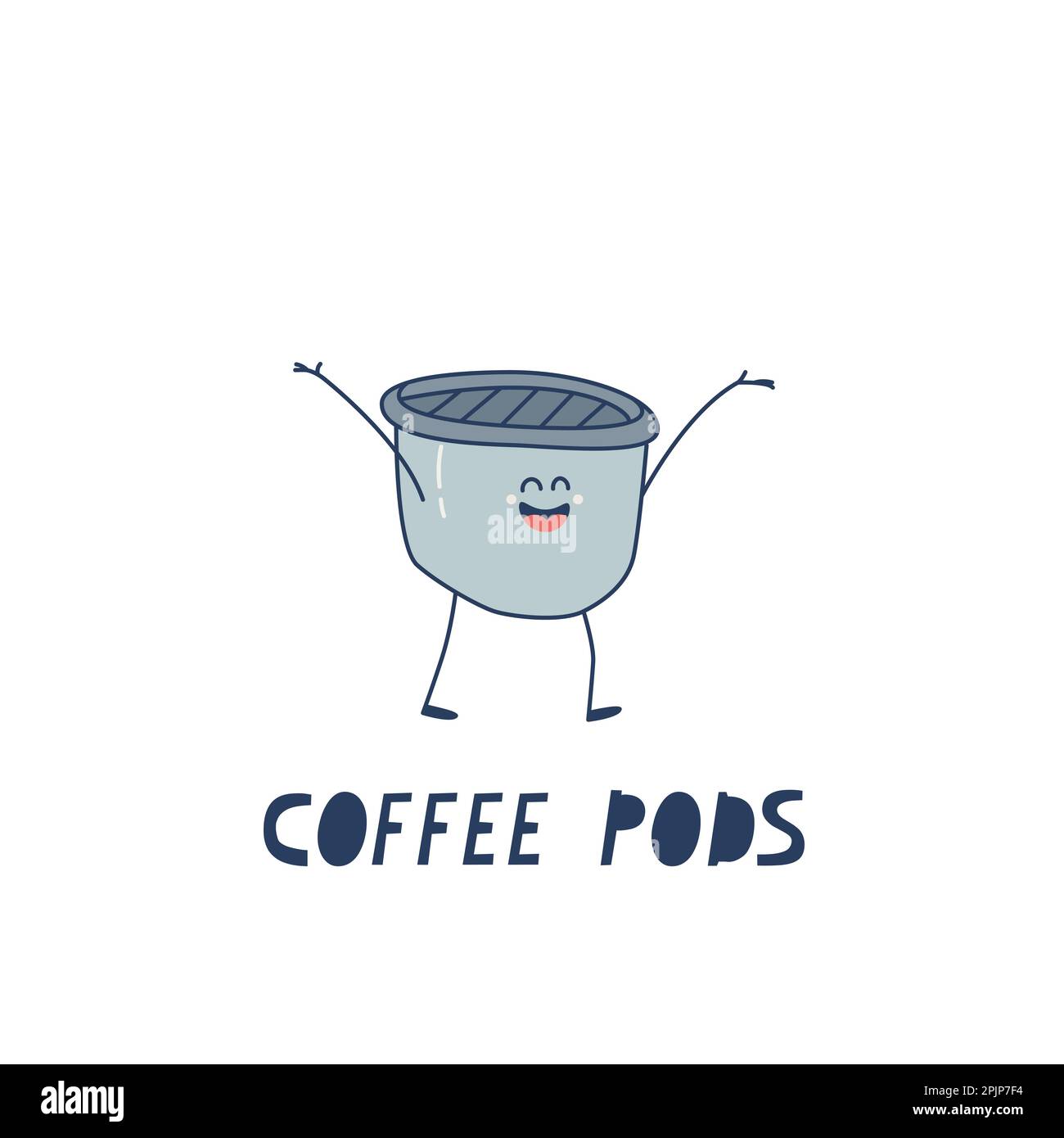 Smistamento rifiuti. Cialda di caffè usata. Carino vettore isolato su sfondo bianco illustrazione per il design. Illustrazione Vettoriale