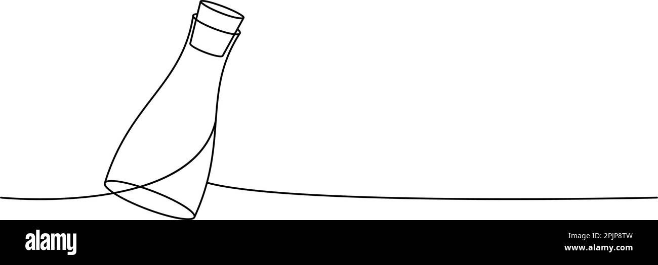 Bottiglia di vetro a una linea, disegno continuo. Bottiglia di vetro o plastica vuota, illustrazione continua a una riga. Illustrazione lineare vettoriale. Illustrazione Vettoriale