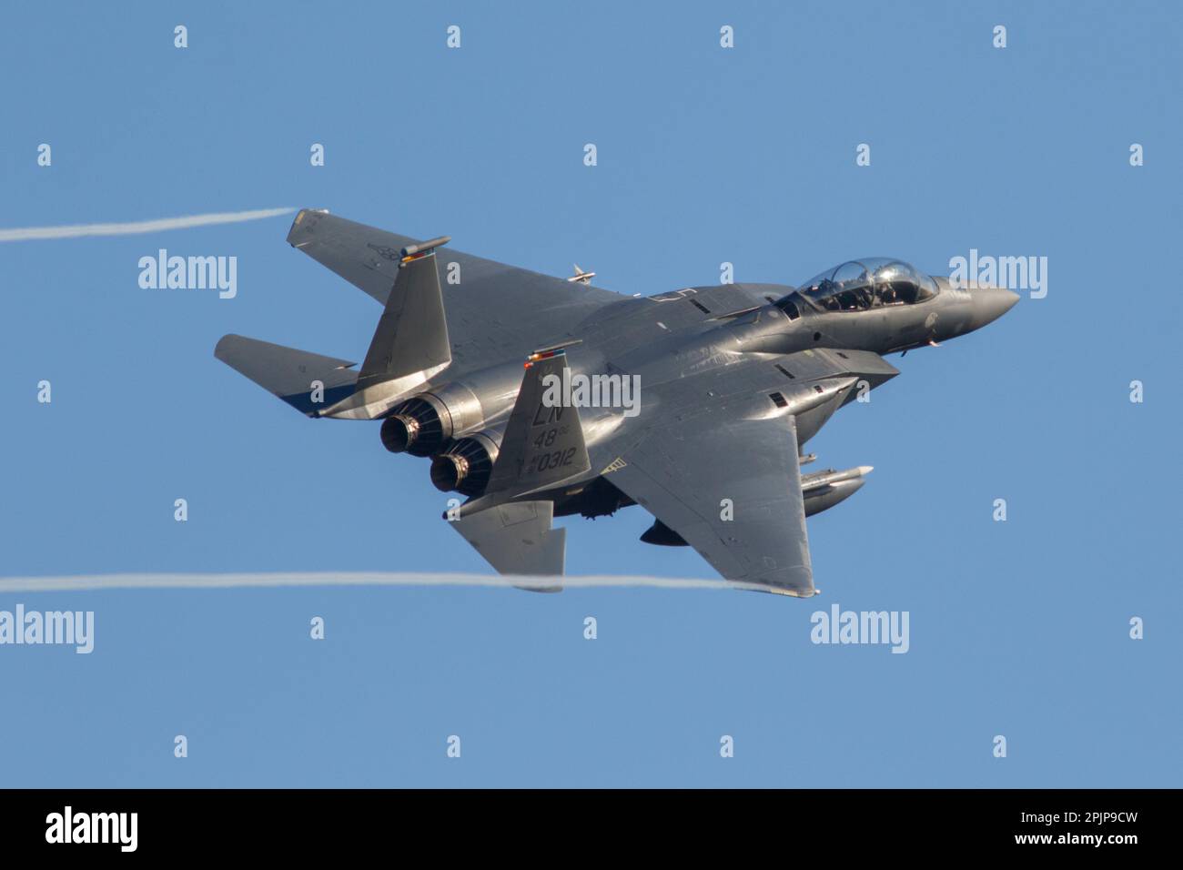 Un jet USAFE F-15E Fighter al RAF Lakenheath di Suffolk, Inghilterra 2rd aprile 2023 Foto Stock