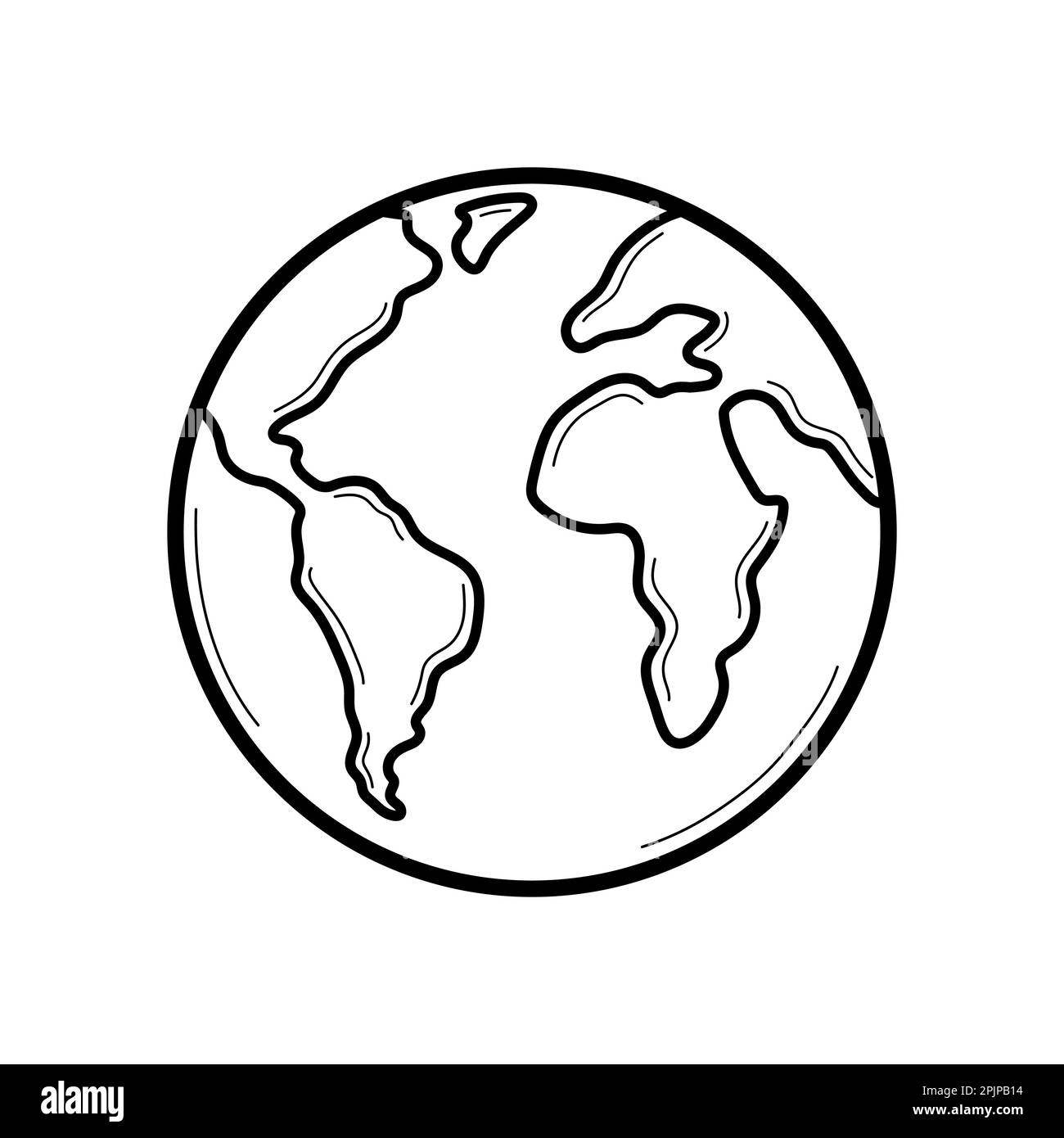 Pianeta di terra. Doodle icona del globo. Stile di schizzo disegnato a mano. Illustrazione del vettore isolato. Illustrazione Vettoriale