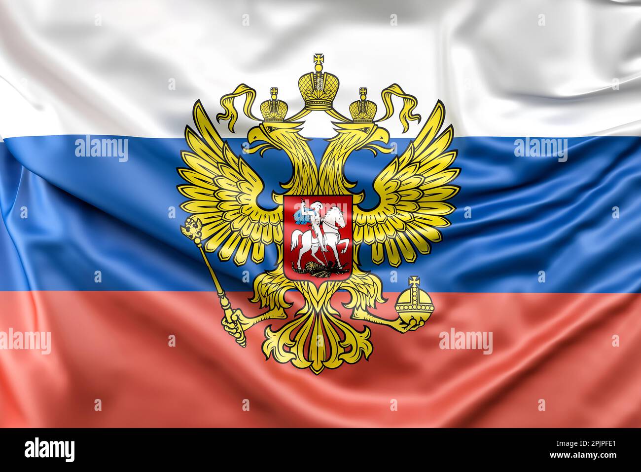 Bandiera della Russia con stemma. Rendering 3D Foto Stock