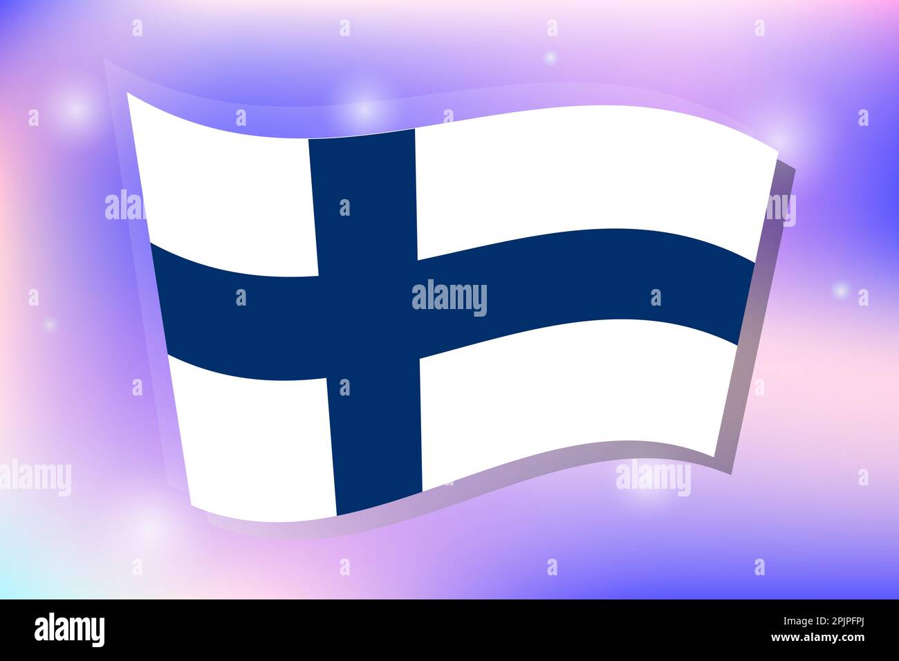 Bandiera nazionale della Finlandia su sfondo blu e viola. Immagine vettoriale. Illustrazione Vettoriale