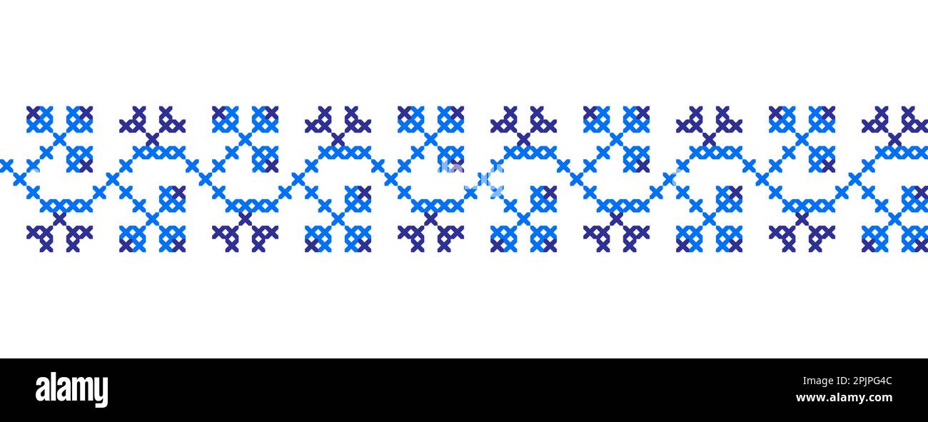 Ornamento di colore blu vettoriale ucraino di fiore di mais, bluet, bluebottle. Tradizionale popolare, confine ornamento etnico Illustrazione Vettoriale