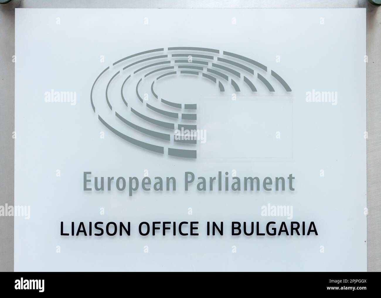 Ufficio di collegamento del Parlamento europeo in Bulgaria: Firma presso l'edificio amministrativo della Commissione europea a Sofia, Bulgaria, Europa orientale, Balcani, UE Foto Stock