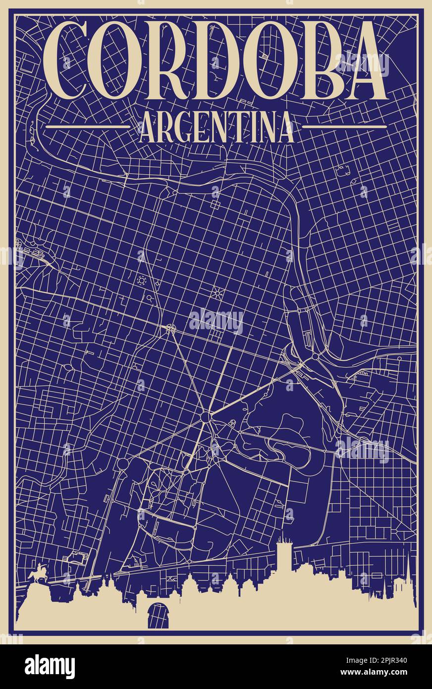 Poster rete stradale del centro di Cordoba, ARGENTINA Illustrazione Vettoriale