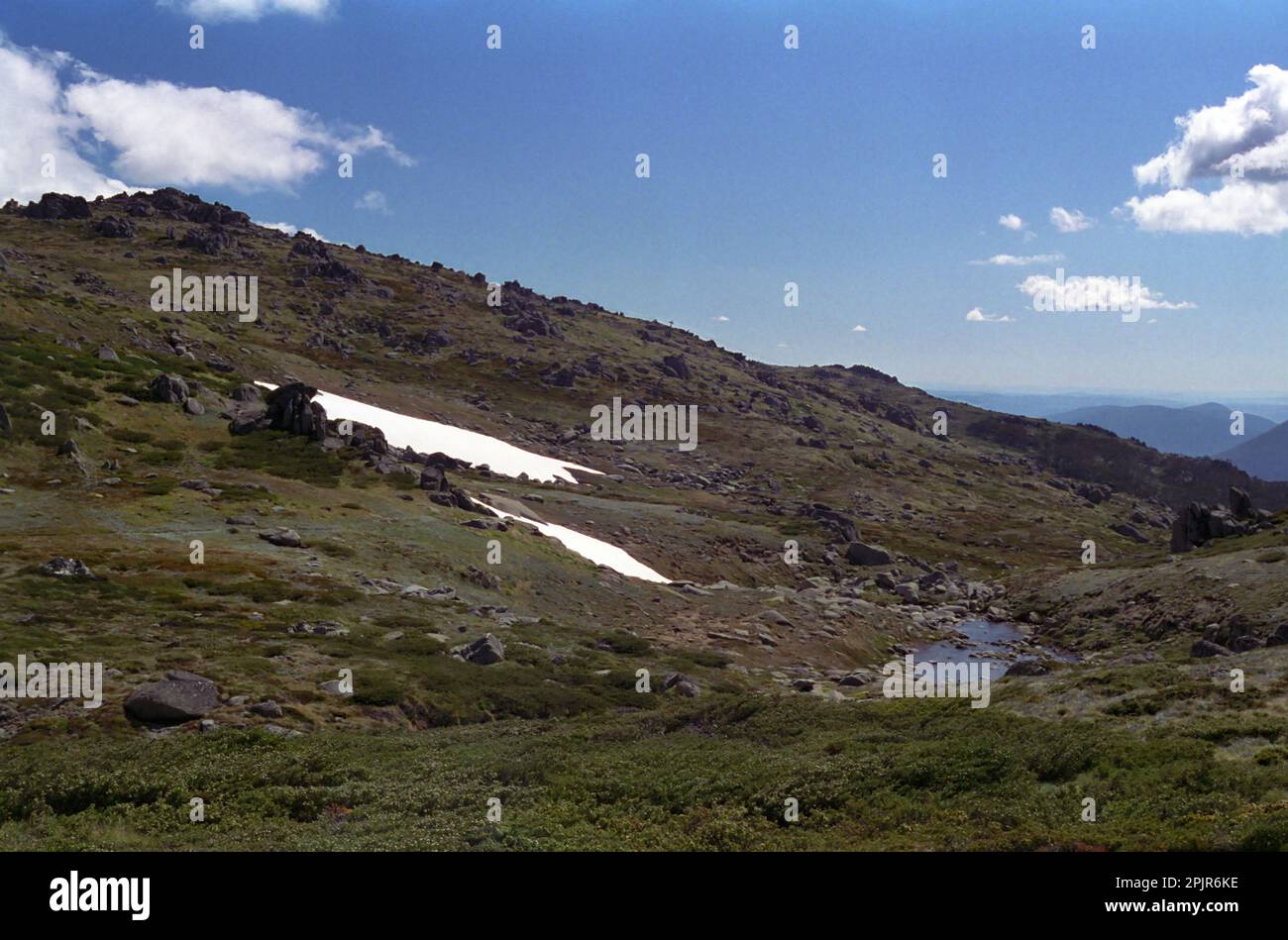 Le pendici del Monte Kosciuszko, Snowy Mountains, NSW, Australia: La montagna più alta della terraferma australiana Foto Stock