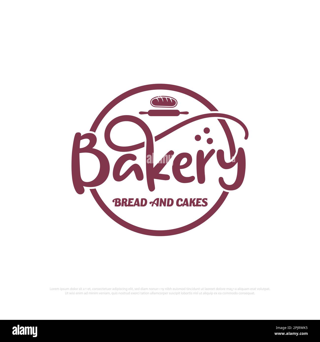 Semplice illustrazione del design del logo Bakery , ideale per il negozio di pane e torte, modello di emblema con il logo del negozio di bevande alimentari Illustrazione Vettoriale