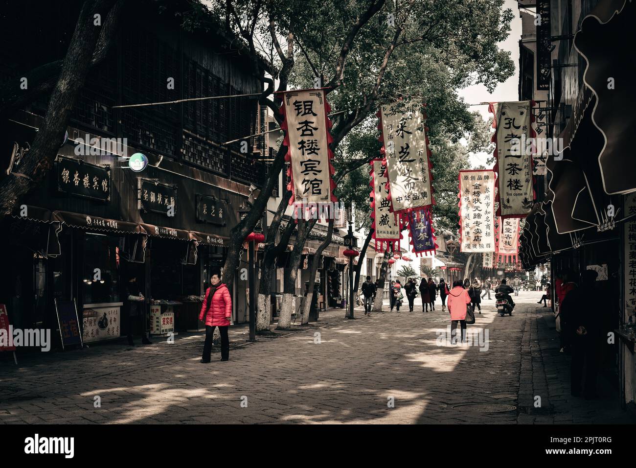 La scena di piccoli ponti e acqua fluente a Wujiang, Suzhou, Cina Foto Stock