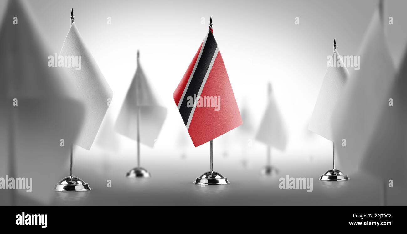 La bandiera nazionale della Trinidad e Tobago circondata da bandiere bianche. Foto Stock