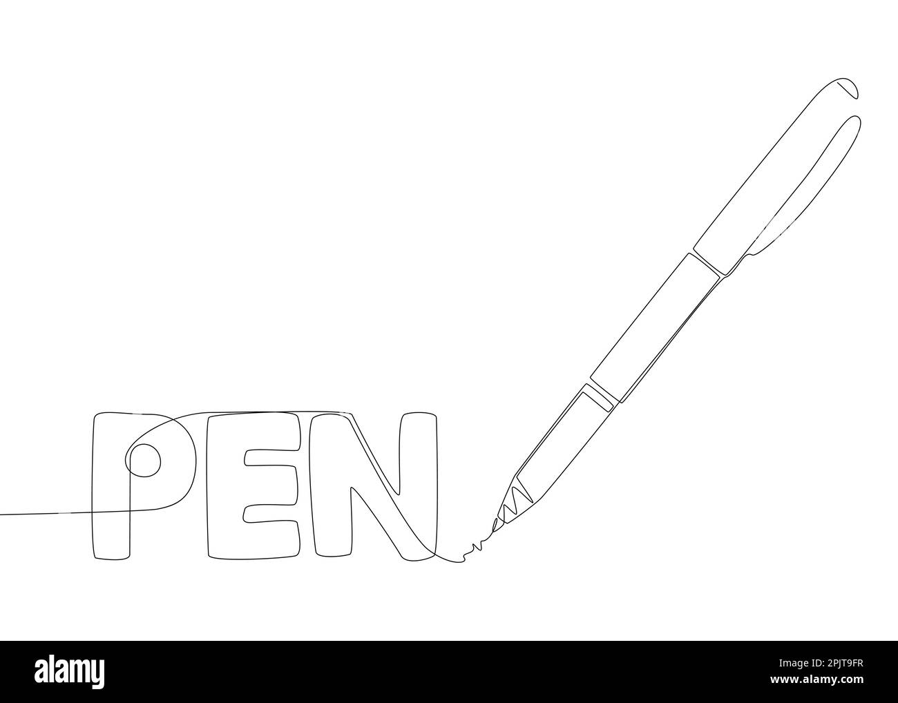 Una riga continua di testo della penna scritta con una matita, pennarello. Concetto di vettore di illustrazione a linea sottile. Disegno di contorno idee creative. Illustrazione Vettoriale