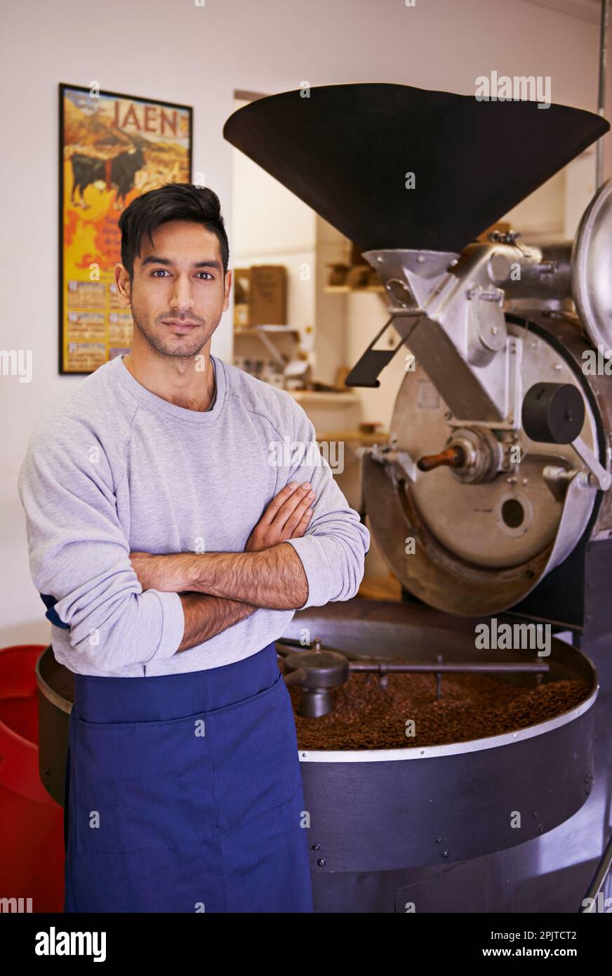 Master Roaster. una macchina per macinare e tostare i chicchi di caffè. Foto Stock